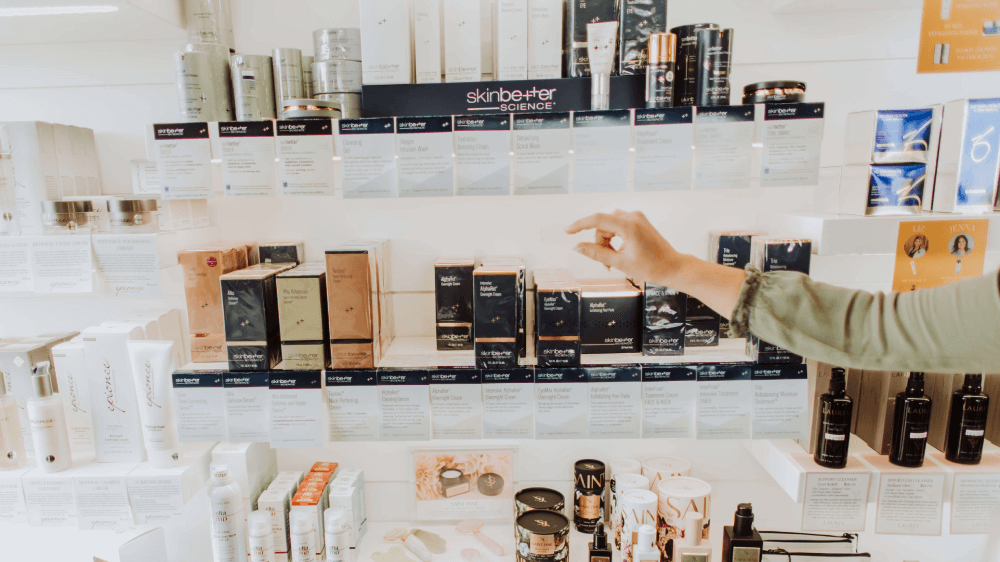 Skincare products arranged in a shelf | Wellness Co in Zeeland, MI
